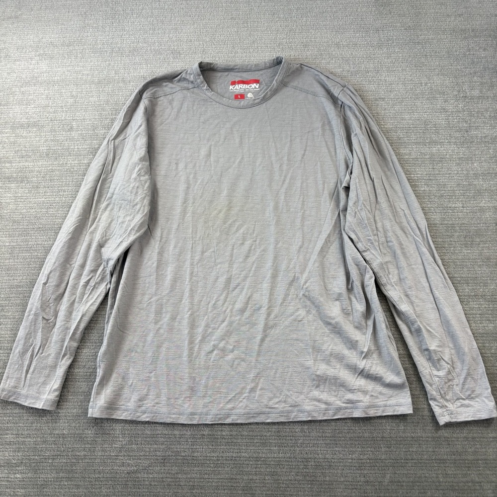 Karbon Shirt Mens L Gray Merino Wool Long Sleeve Base Layer Crewneck Top Light